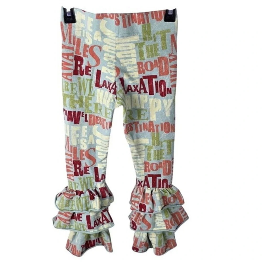 Matilda Jane Girls Size 8 Road Trip Typography Dress & Ruffle Leggings‎ Set Blue